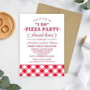 Jag gör Pizza Party Red Bröllop Rehearsal Middag Inbjudningar