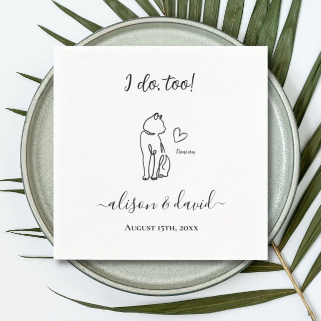 Jag gör till Simple Black and White Cat Modern Brö Pappersservett (cat I do too! wedding napkin)
