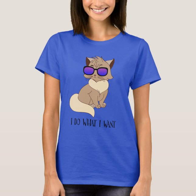 Jag gör vad jag vill - en fin katt i Sunglass T Shirt (Framsida)