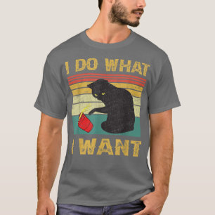 Jag gör vad jag vill ha kattkaffe, svart katt, röd t shirt