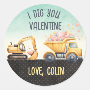 Jag gräver dig Valentine Dumptruck Construction Runt Klistermärke
