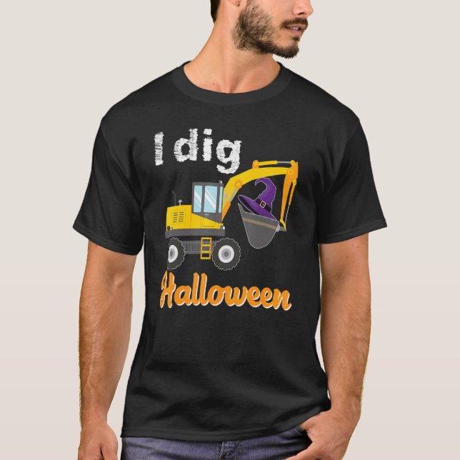 Jag Gräver Halloween Excavator Pumpkin Tractor Las T Shirt (Framsida)