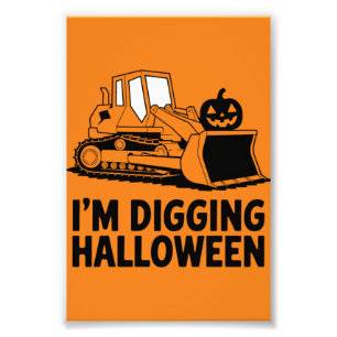 Jag gräver Halloween-pumpaframtoning Traktor Barn Fototryck