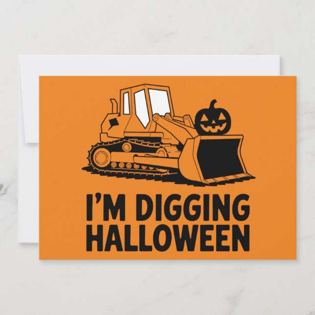 Jag Gräver Halloween Pumpkin Ansikte Tractor Kids Inbjudningar (Framsida)