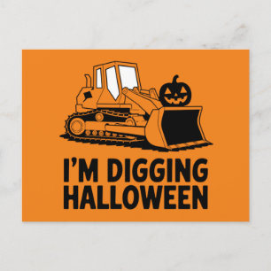 Jag Gräver Halloween Pumpkin Ansikte Tractor Kids Vykort