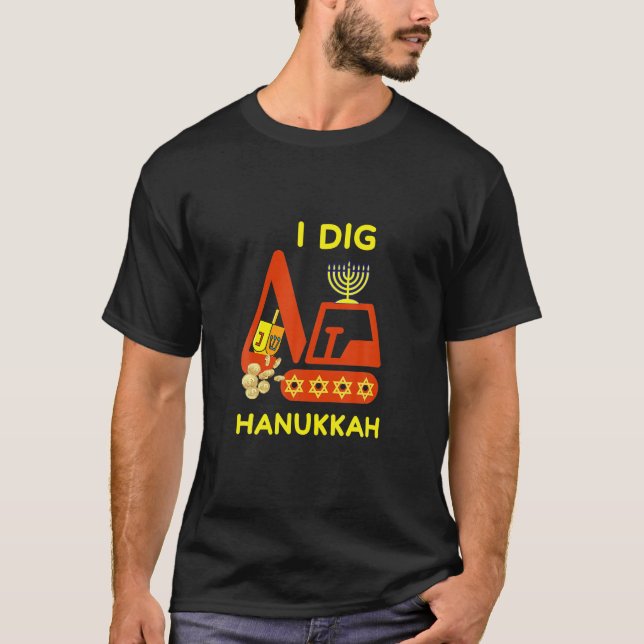 Jag Gräver Hanukkah Crane Construction Kids Chanuk T Shirt (Framsida)