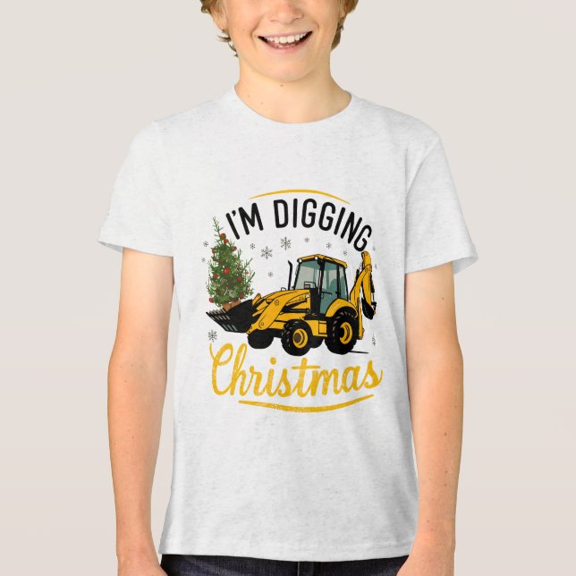 Jag gräver jul Söt Grävmaskin Träd Barn T Shirt (Framsida)