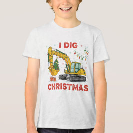 Jag gräver jul söta grävmaskin träd ljus barn t shirt