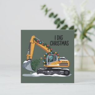 Jag gräver julgrävmaskin Tomtepojke Roligt för bar Julkort