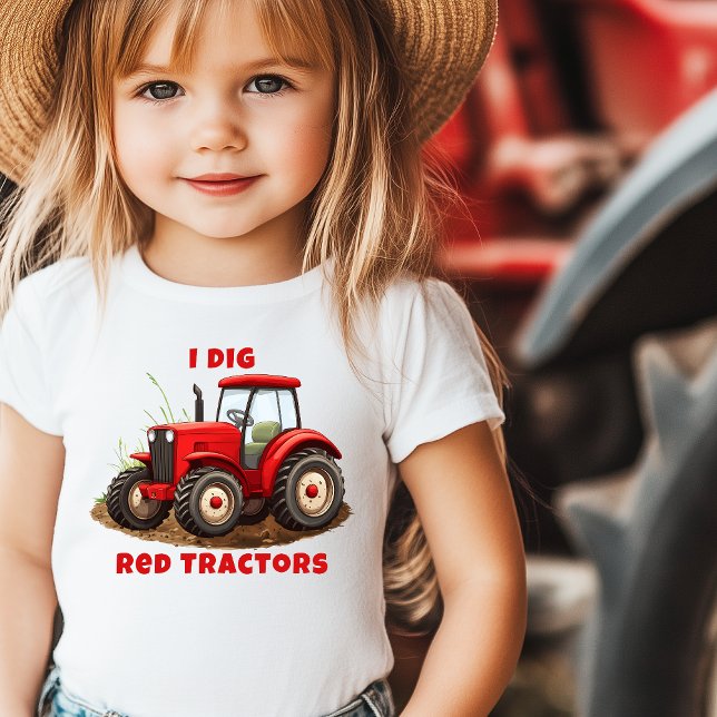 Jag GRÄVER RED TRACTORS-Tecknaden T Shirt (I dig red tractors personalized toddler t-shirt for girls)