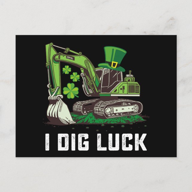 Jag Gräver Tur Excavator St patrick's day Irish Vykort (Framsida)
