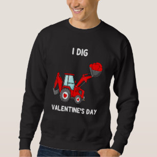 Jag Gräver Valentines day Hearts Tractor Funny Små Lång Ärmad Tröja
