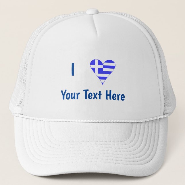 Jag (Grekisk Flagga Hjärta) Din Text Keps (Framsida)