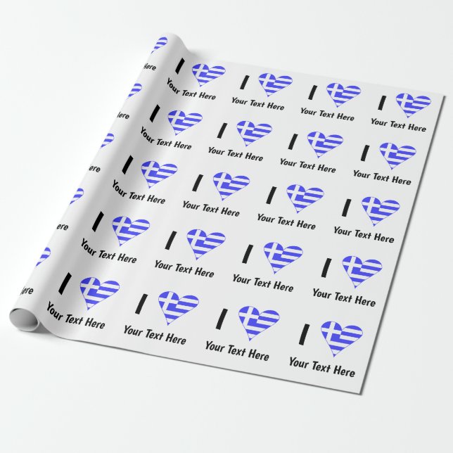 Jag (Grekisk Flagga Hjärta) Din Text Presentpapper (Utrullad)