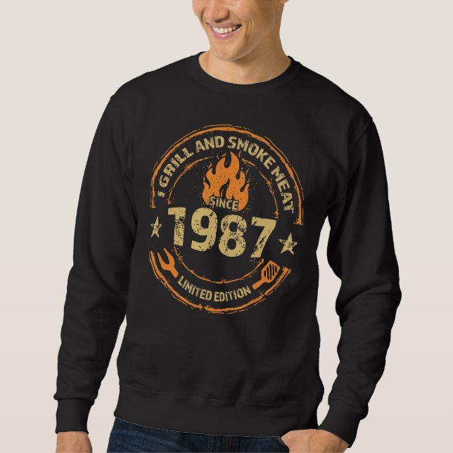 Jag grill och rök Kött sedan 1987 35e Lång Ärmad Tröja (Framsida)