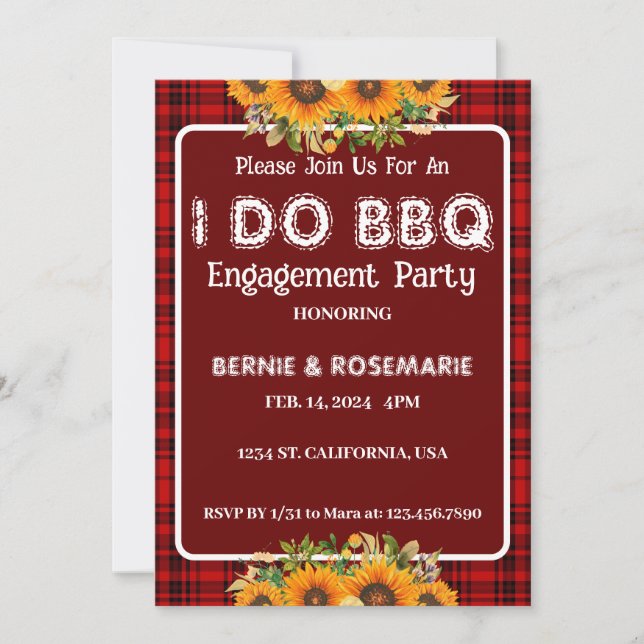 JAG GRILLAR BBQ Rutig Solros Förlovningsfest  Inbjudningar (Framsida)