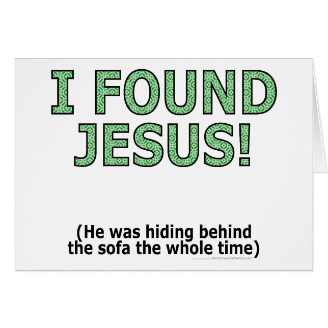 Jag grundar Jesus! Han gömmde bak soffan… Hälsningskort (Framsidan Horizontal)