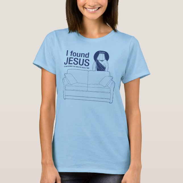Jag grundar jesus som han var bak soffan den hela t shirt (Framsida)