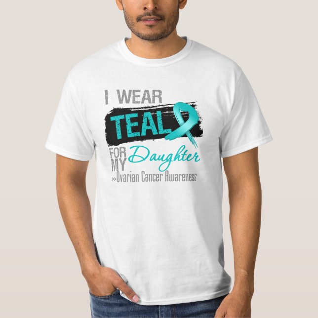 Jag ha på sig krickabandet för min Ovarian cancer T Shirt (Framsida)