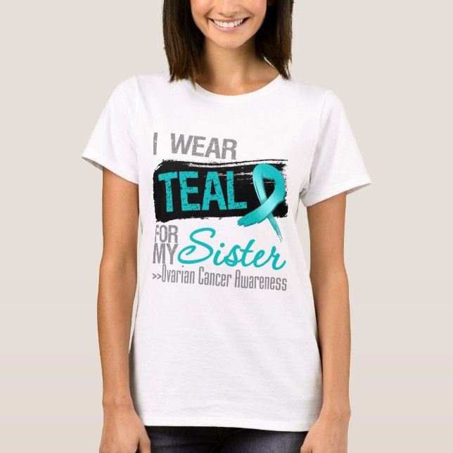 Jag ha på sig krickabandet för min Ovarian cancer Tee Shirt (Framsida)
