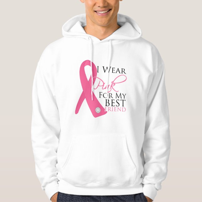 Jag ha på sig rosa bästa vänbröstcancer sweatshirt med luva (Framsida)
