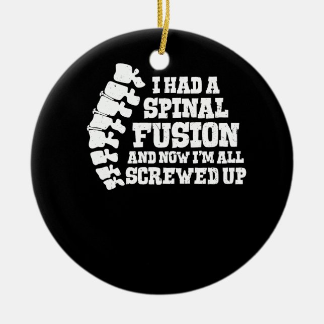 Jag hade en ryggstödsfusion som var sprucken över  julgransprydnad keramik (Framsidan)