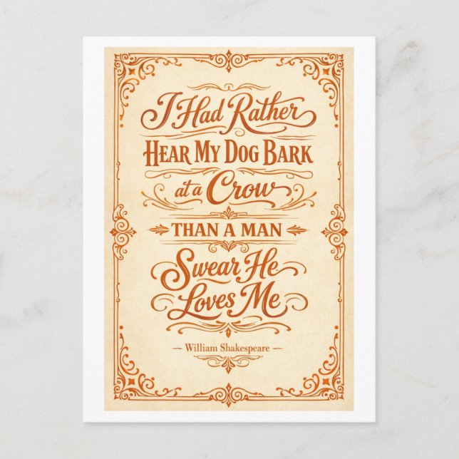 "Jag hade hellre hört min hund skälla" Shakespeare Vykort (Framsida)