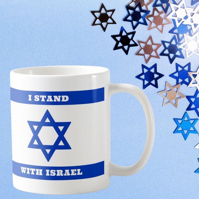 Jag håller med Israel, den patriotiska blå Flagga  Kaffemugg (Skapare uppladdad)