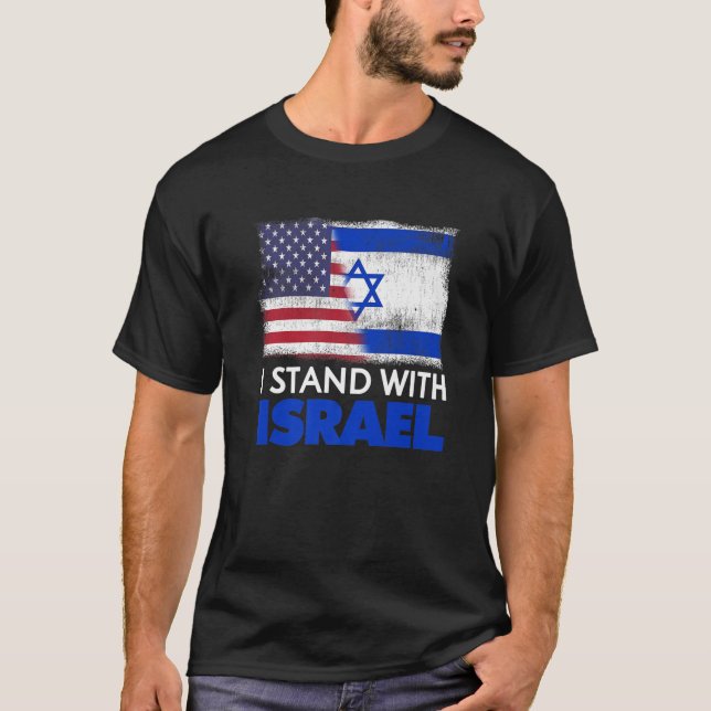 Jag håller med Israel USA flagga Funny Patriotic G T Shirt (Framsida)