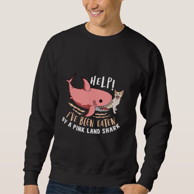 Jag har äts av Rosa Land Shark Funny Meme Cute Lång Ärmad Tröja (Framsida)