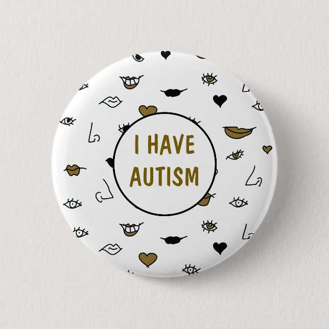 Jag har autism, modern Teckning Black och Guld Knapp (Framsida)