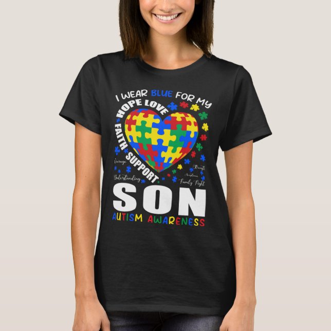 Jag Har Blått För Min Son Familj Matchande Autism  T Shirt (Framsida)