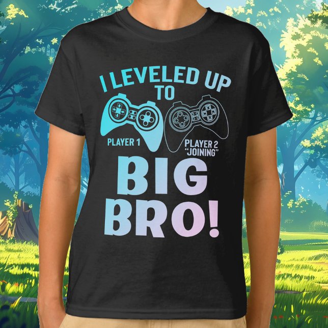 Jag har böjt upp till storebror. t shirt (I Leveled Up To Big Bro Gradient Big Brother Gamer Controller Player 1 and Player 2 Joining T-Shirt)