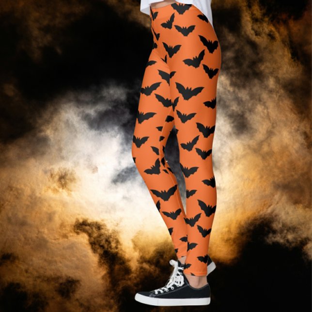 Jag har Borta Batty Orange Black Fladdermus Leggin Leggings (Scary black bats for Halloween!)