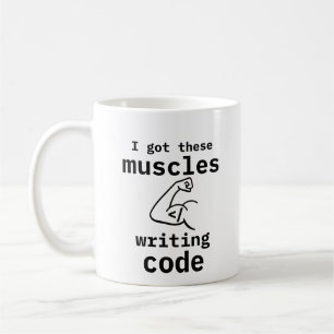 Jag Har dessa muskler skriver "Code Funny Coder" Kaffemugg