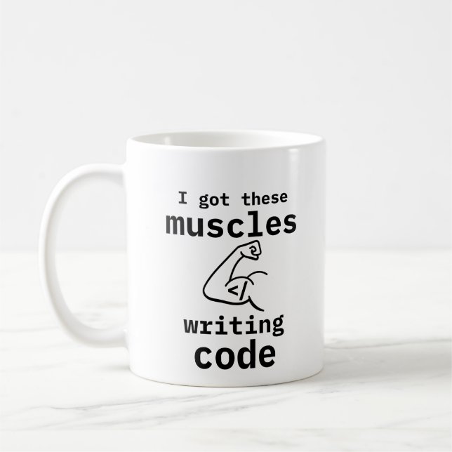 Jag Har dessa muskler skriver "Code Funny Coder" Kaffemugg (Vänster)