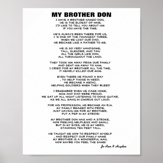 JAG HAR EN BROTHER MED NAMN DON dikt Poster (Framsidan)