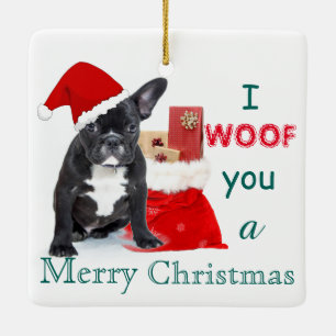 "Jag har en God jul" Bulldog Puppy Julgransprydnad Keramik