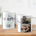 Jag har en Hero jag kallar honom Pappa Anpassnings Kaffemugg<br><div class="desc">Skapa din egen personlig Fars dag mugg med dina 4-anpassningsbars foton. Det talande citatet lyder: "Jag har en hjälte och kallar honom Pappa".</div>