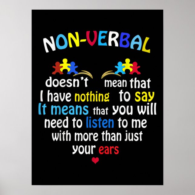 Jag har en icke-verbal Autism Awareness Puzzle Bie Poster (Framsidan)