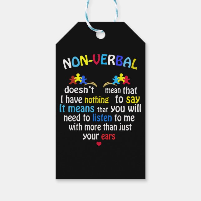 Jag har en icke-verbal Autism Awareness Puzzle Bie Presentetikett (Framsidan)