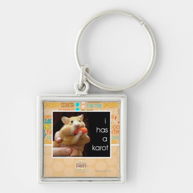 Jag har en karot fyrkantig silverfärgad nyckelring (Framsidan)