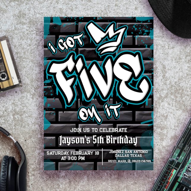 Jag har fem på den - pojke 5:e födelsedagen inbjudningar (I Got Five on it - Boy 5th Birthday Invitation)