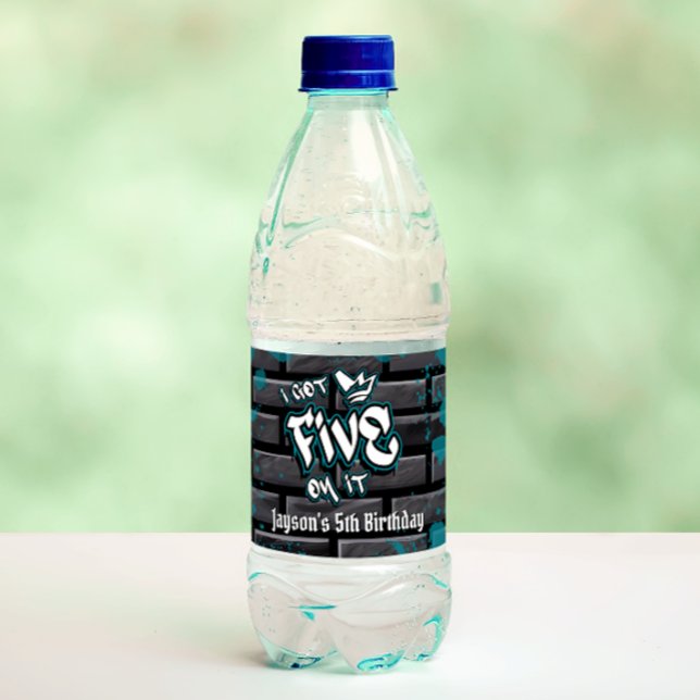 Jag har fem på den - pojke 5:e födelsedagen vattenflaskor etikett (I got Five on it - Boy 5th Birthday Water Bottle Label)