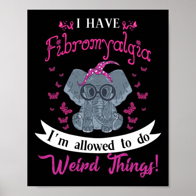 Jag har Fibromyalgia Awareness Cute Elephant Flowe Poster (Framsidan)
