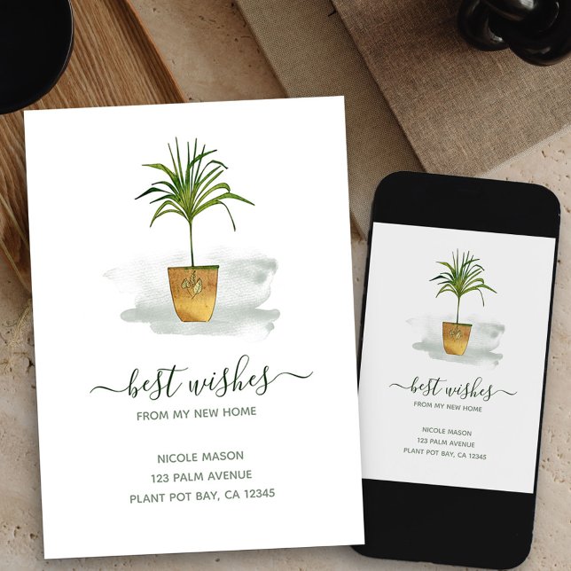 Jag har Flyttat anläggningen i Handflatan och min  Meddelande (elegant plant new address card available printed or as printable digital download)