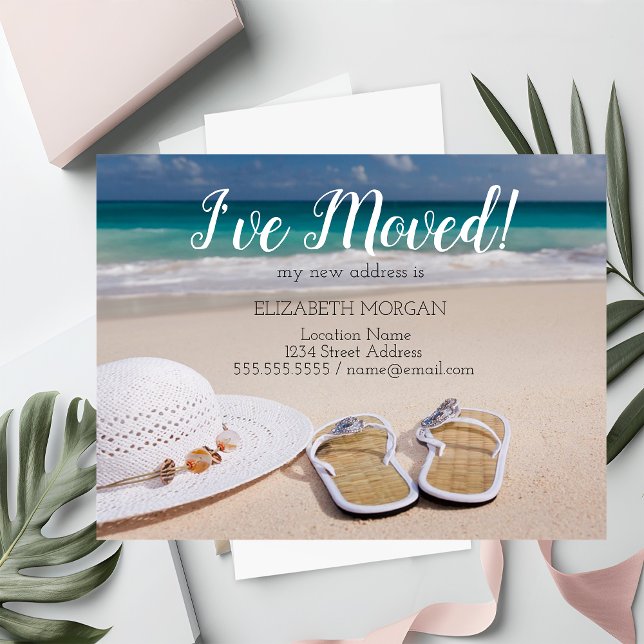 Jag har Flyttat,Beach,Flinflip flops,Ny adress Meddelande Vykort (Skapare uppladdad)
