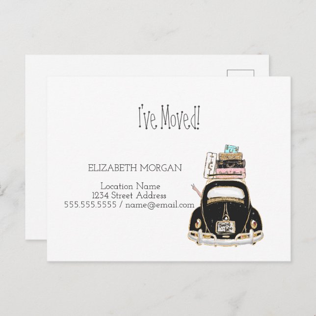 Jag har flyttat,Bil,Koffertar Ny adress Meddelande Vykort (Fram/baksida)