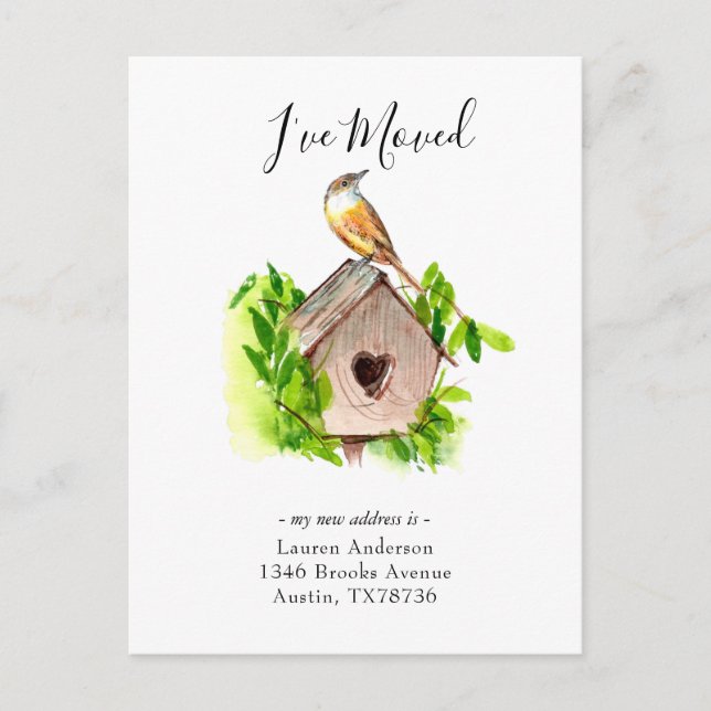 Jag har Flyttat Bird house Flytta-meddelande Vykort (Framsida)