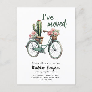 Jag Har Flyttat Blommig Kaktus Cykel Akvarell Flyt Meddelande Vykort
